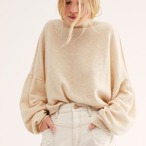 Free People 100% Cashmere Cream White 'So Low So High' Mock Neck Sweater - Picture 1 of 8
